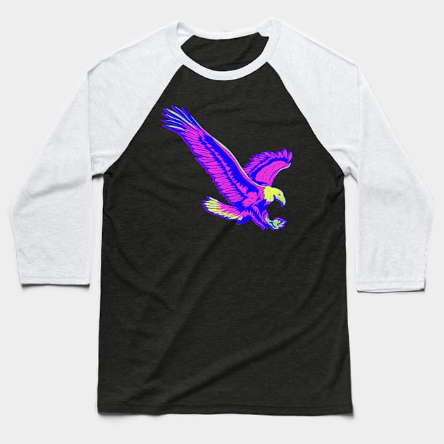 Neon Eagle Diving Baseball T-Shirt by Joebarondesign